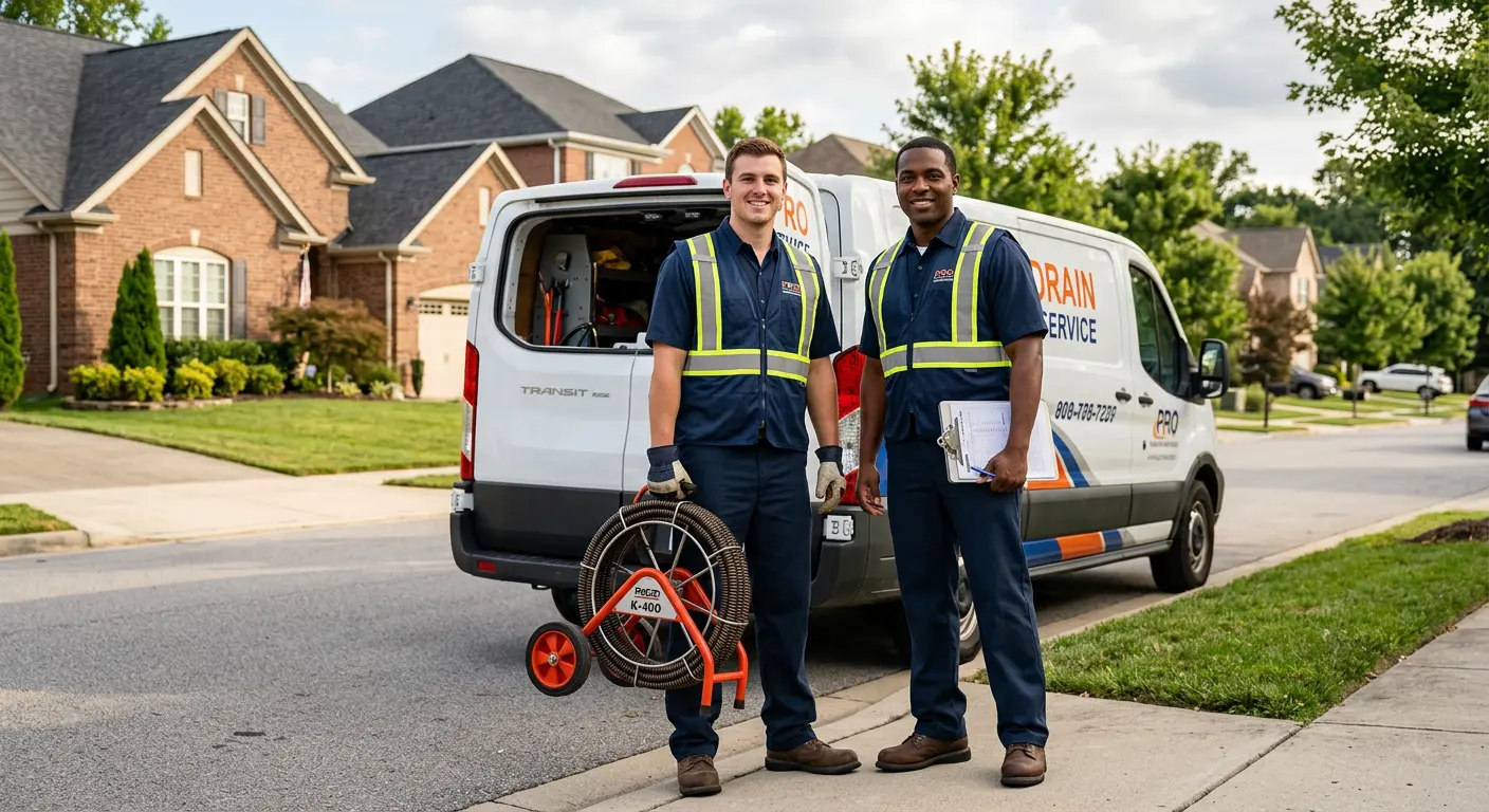 Sewer and drain service team with equipment ready for work in Polson